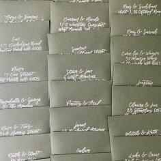 NIKITA & STEVE / silver hand lettered khaki envelopes