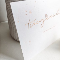 TRACEY & MICHAEL / rose gold foil and white ink on vellum