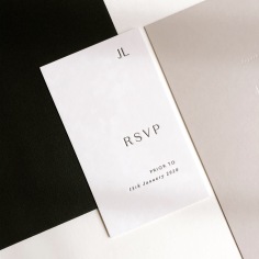 LYLY & JIM / black letterpress RSVPs and white foil and stone invitations