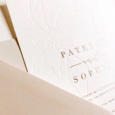 SOPHIA & PATRICK / blind press and gold foil on cotton with nude envelopes