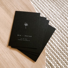 MIA & OSCAR / save the dates in white ink on black